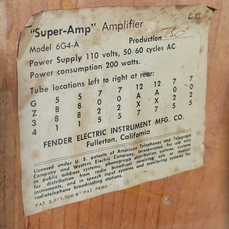 SOLD - Fender Super Amp 6GA-4 Brown Tolex Wheat Grille 1962 Serviced