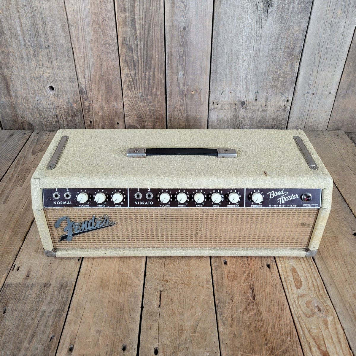 Fender 1963 Bandmaster 6G7-A – White Tolex Blonde Vintage Amp Head with Tremolo