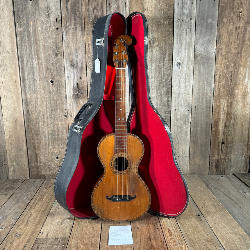 SOLD - Unbranded Johann Stauffer Style Romantic Parlor Guitar 1800's Natural