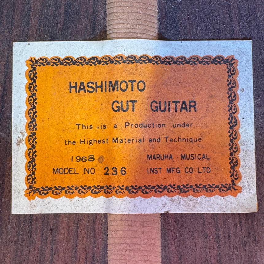 Hashimoto Gut Guitar Model 236 Classical Solid Woods Maruha 1968 Natural