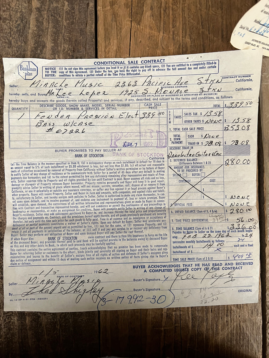 Sold! - Fender Jazz Bass 1961 One Owner with Tags and Receipt